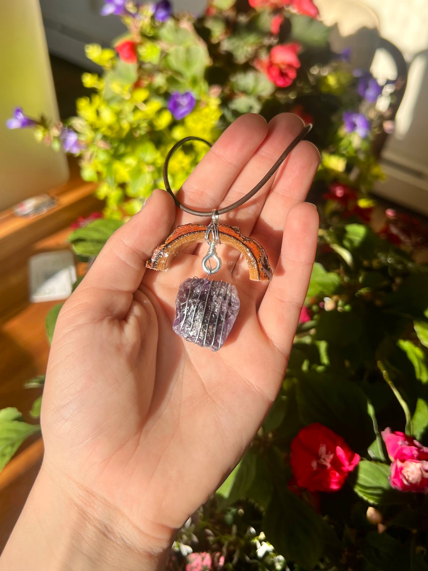 Crescent Moon Amethyst Square Pendant (Resin)