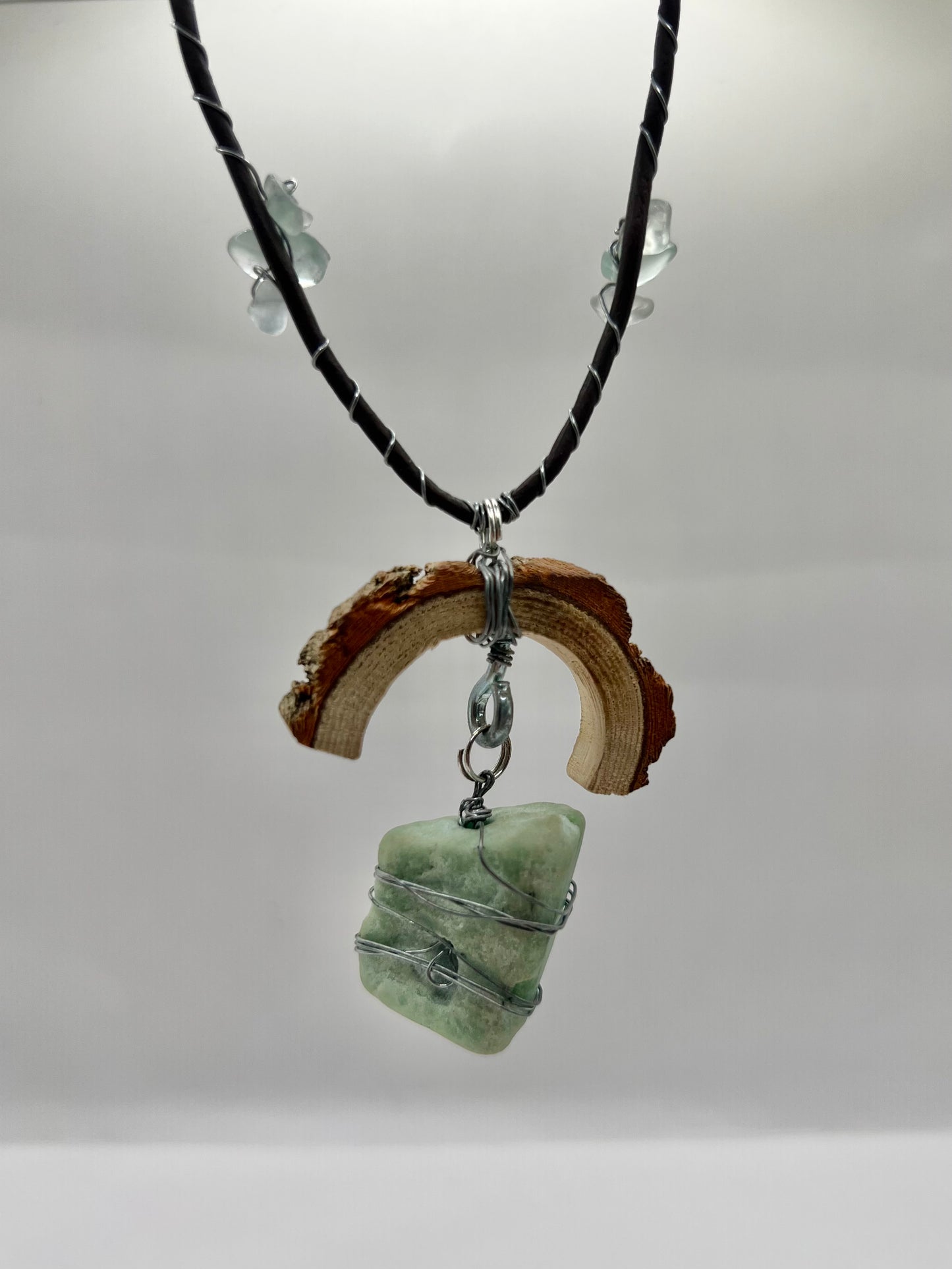 Crescent Moon Green Aventurine Rectangular Pendant (Raw)