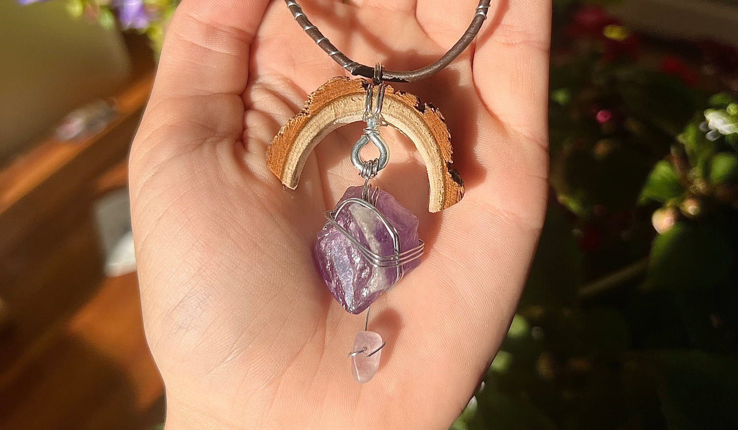 Crescent Moon Hanging Amethyst Pendant (Raw)
