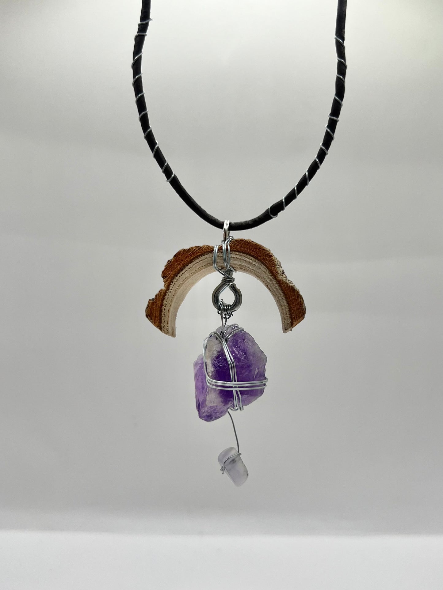 Crescent Moon Hanging Amethyst Pendant (Raw)