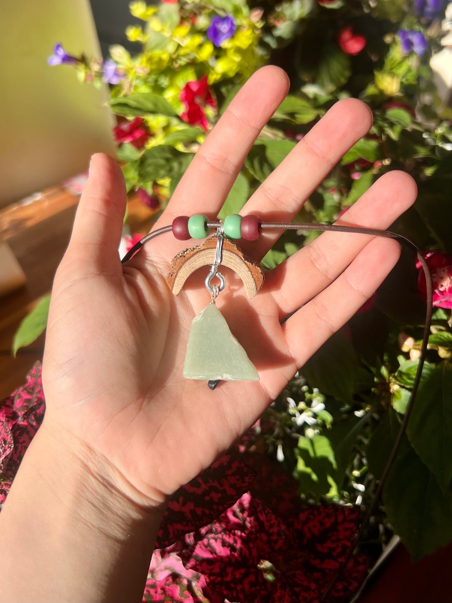 Crescent Moon Green Aventurine Pendant (Raw)