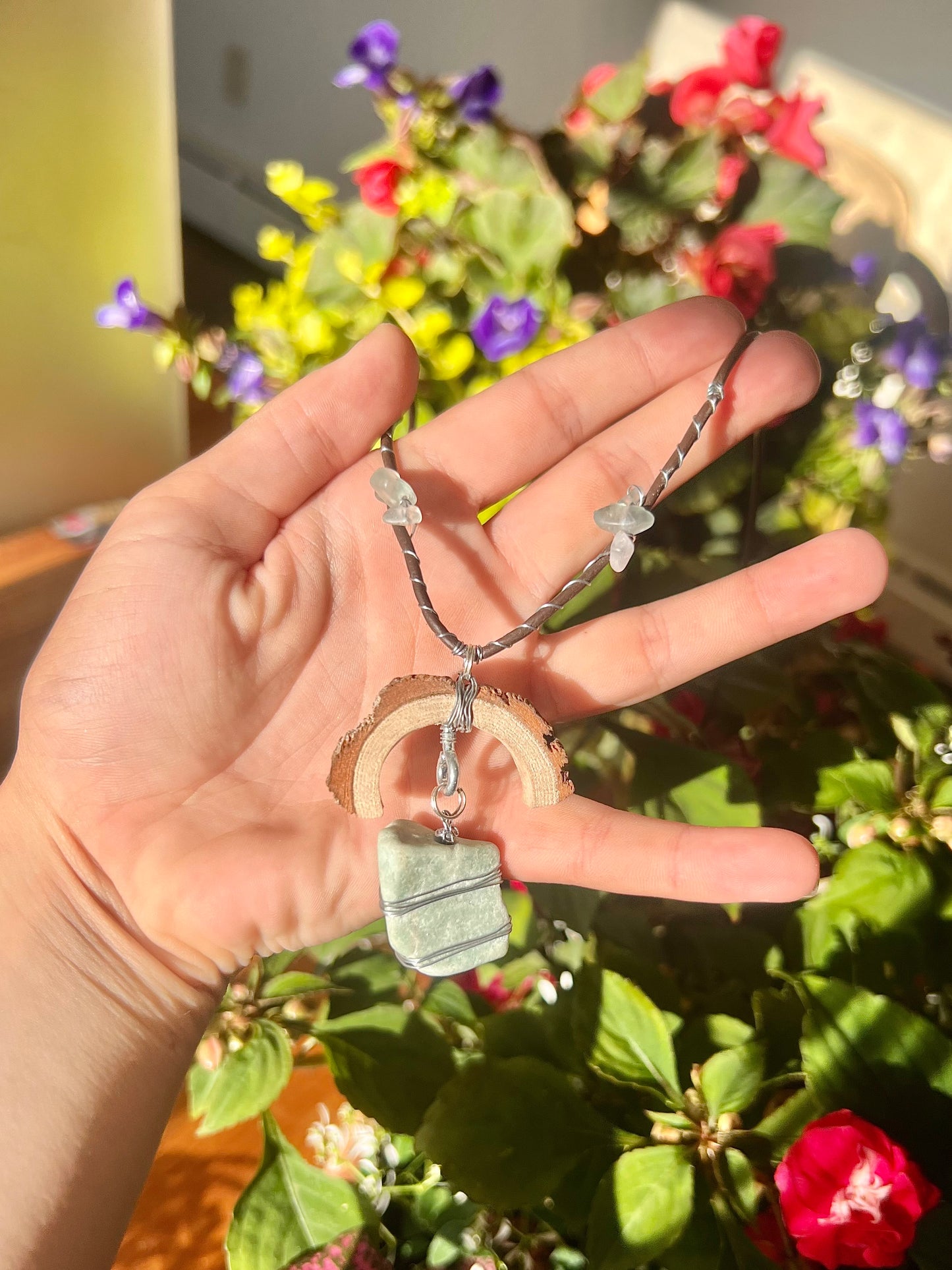 Crescent Moon Green Aventurine Rectangular Pendant (Raw)