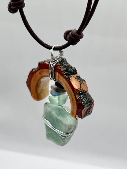 Crescent Moon Green Aventurine Pendant (Resin)