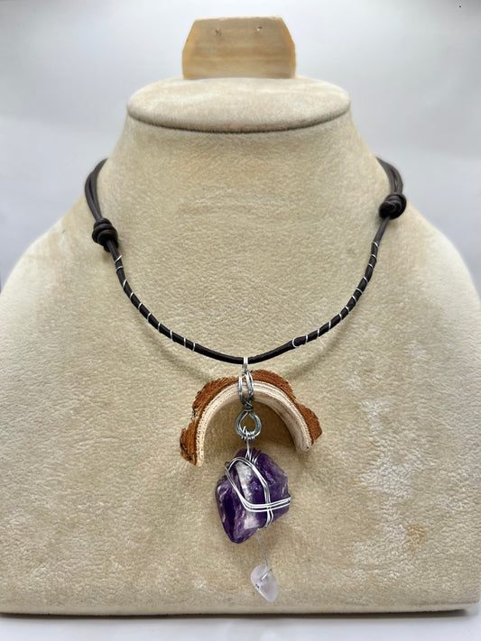 Crescent Moon Hanging Amethyst Pendant (Raw)