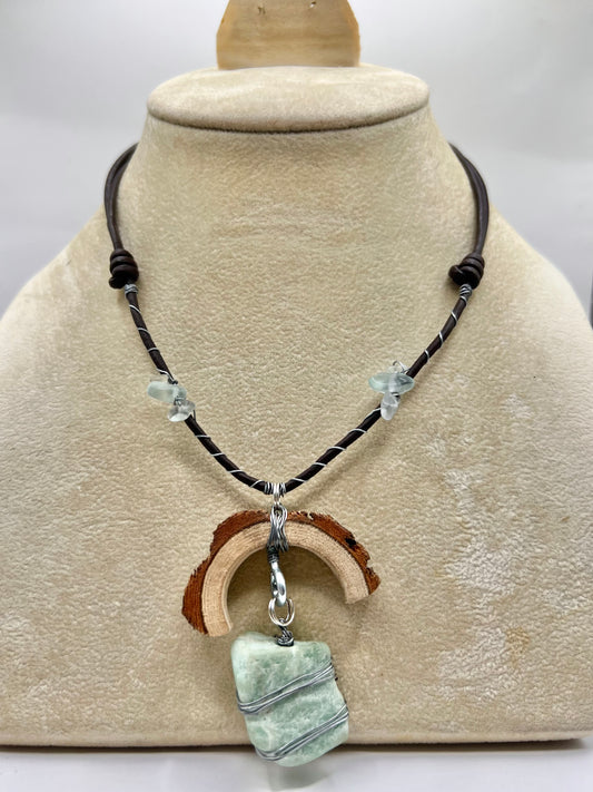 Crescent Moon Green Aventurine Rectangular Pendant (Raw)