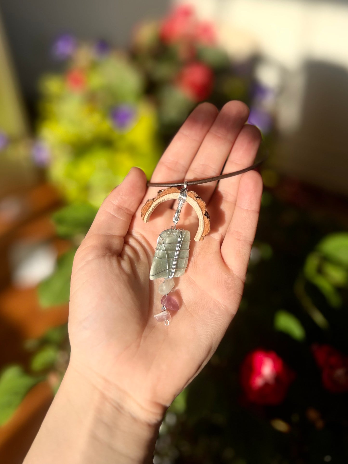 Crescent Moon Green Aventurine Triangular Pendant (Raw)