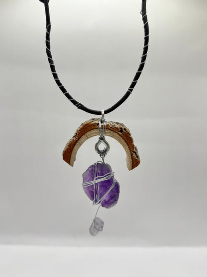 Crescent Moon Hanging Amethyst Pendant (Raw)